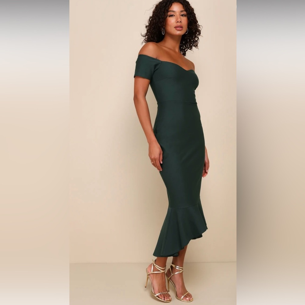Lulu's Strapless Dark Green Dress